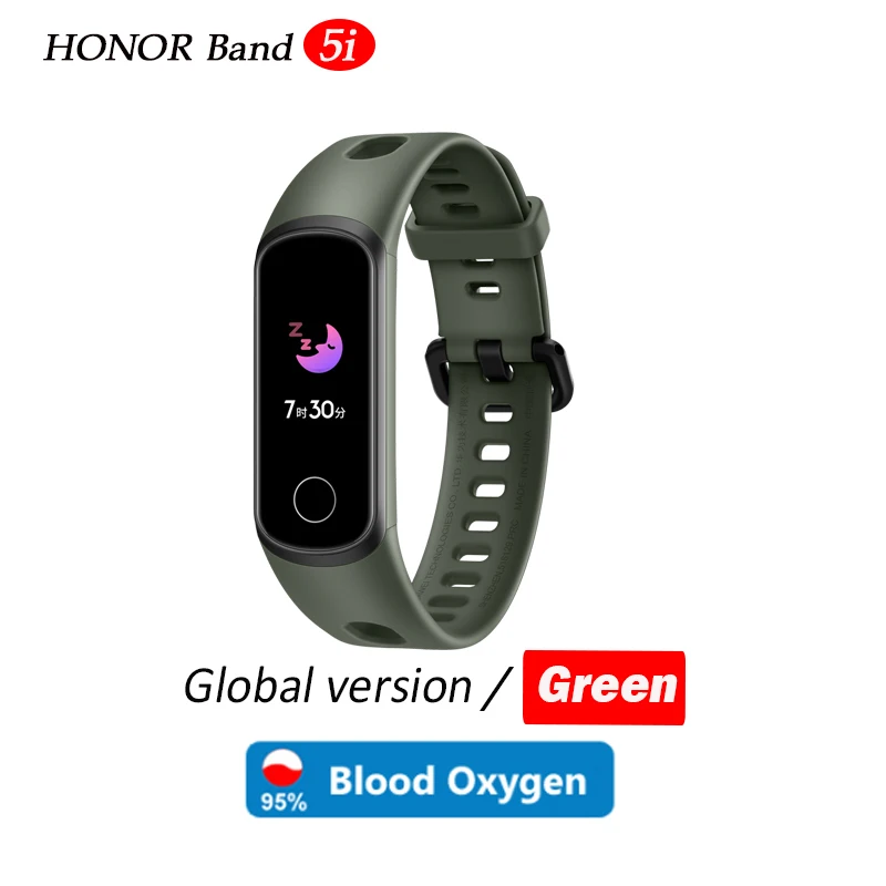 green global only Браслет Honor Band 5i, умный браслет с кислородом крови, зарядка через usb, контроль музыки, спортивный фитнес-браслет, беговая дорожка - Цвет: green global only
