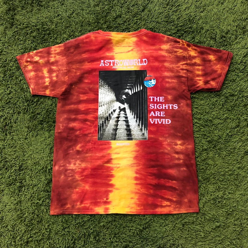 Трэвиса Скотта Astroworld Festival Run Tie Dye Футболка мужская и женская ASTROWORLD уличная хип-хоп Футболка Трэвиса Скотта