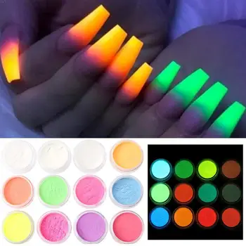 

12 Colors Glow In Dark Glitter Nail Phosphorescent Fluorescent Luminous Powder A1I4