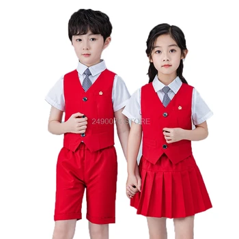 

2-12T Boys Girls Summer School Uniforms Suit Girls Party Skirt Dress Performance Sport Clothing Set Students Kindergarten Suit