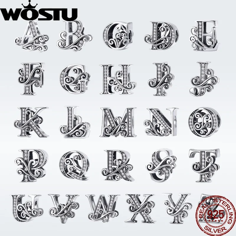 WOSTU Новая мода 925 стерлингового серебра 2020 A Z буквы Бусины Подходят оригинальный