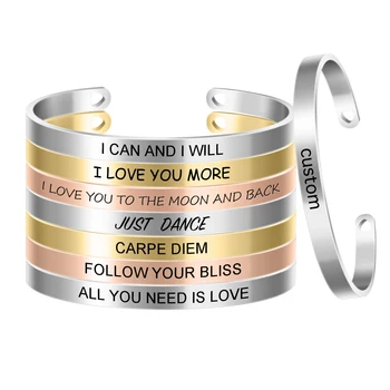 

10pcs/lot Wholesale Personalized Mantra Cuff Banlges 6mm Width Positive Laser Bracelets Dropshippng Female Gift SL-090*10