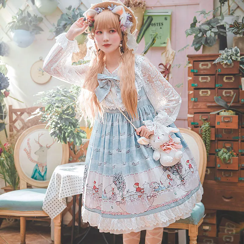 Tea Time ~ Sweet Lolita Dress Sheer Long Sleeve