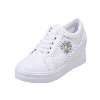 

Obsteqar Women Casual Fashion Breathable Lace Up Thick Botttom White Sneakers Inside Height Increase 2020 Summer Casual Sneakers