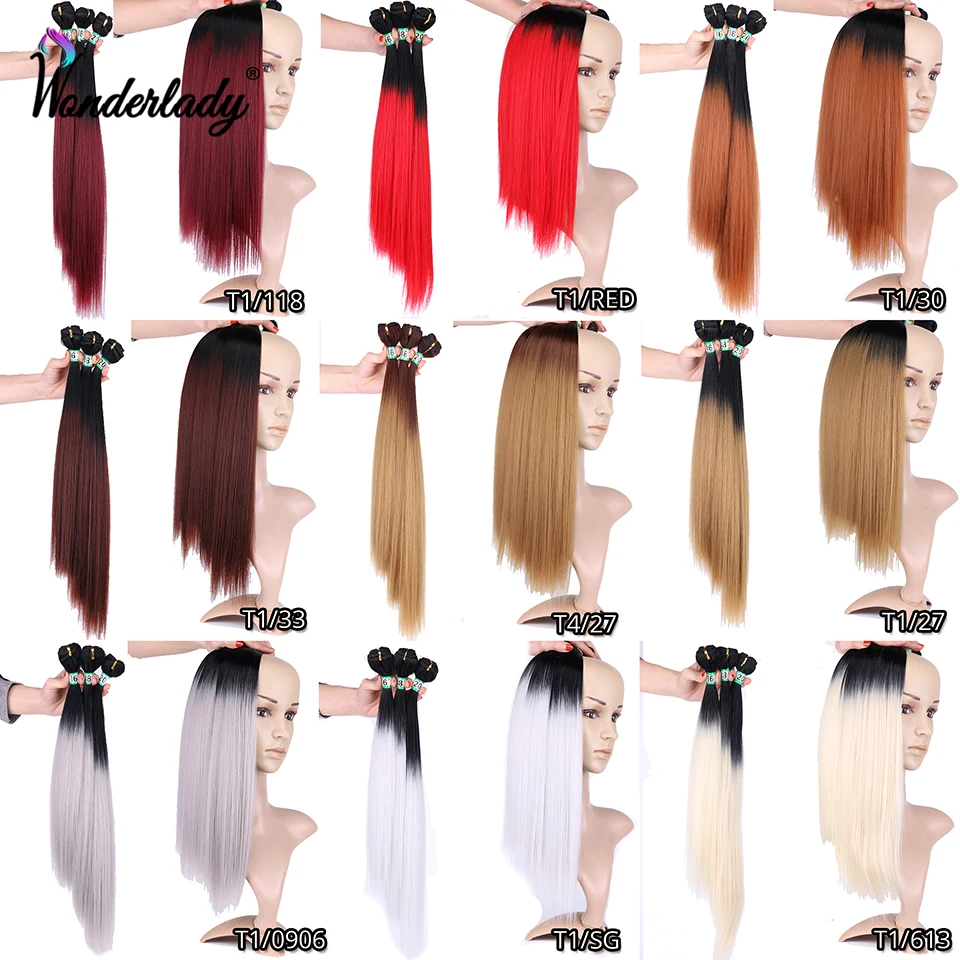 WonderLady Synthetic Hair Weave Bundles Straight 16 18 20inch 70g Ombre Hair Extensions Double Drawn Weft Bundles For Women