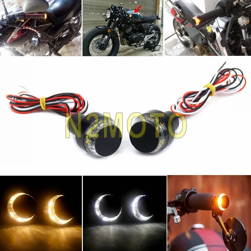 DC 12V LED Motorcycle 7/8" Handlebar End Blinker Amber Turn Signal Indicators White Running Light Handle Grip Side Marker Lamp |