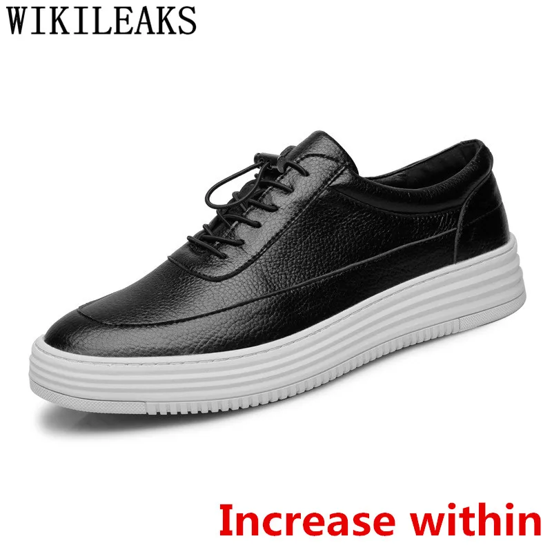 mens shoes genuine leather white sneakers elevator shoes for men leather sneakers mens casual shoes hot sale luxury brand buty - Цвет: Increase within
