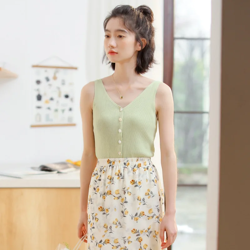 

Photo Shoot 2019 Summer Hot Selling Strapped Vest Slimming Korean-Style INS Soft Girl Students Short-sleeved Top Sweater Women's