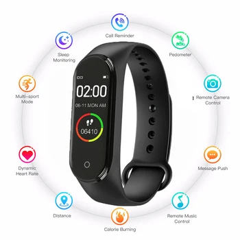 

Fashion Sports Smart M4 New Watch Men And Women Heart Rate Blood Pressure Monitor Multifunctional Health Bracelet montre homme
