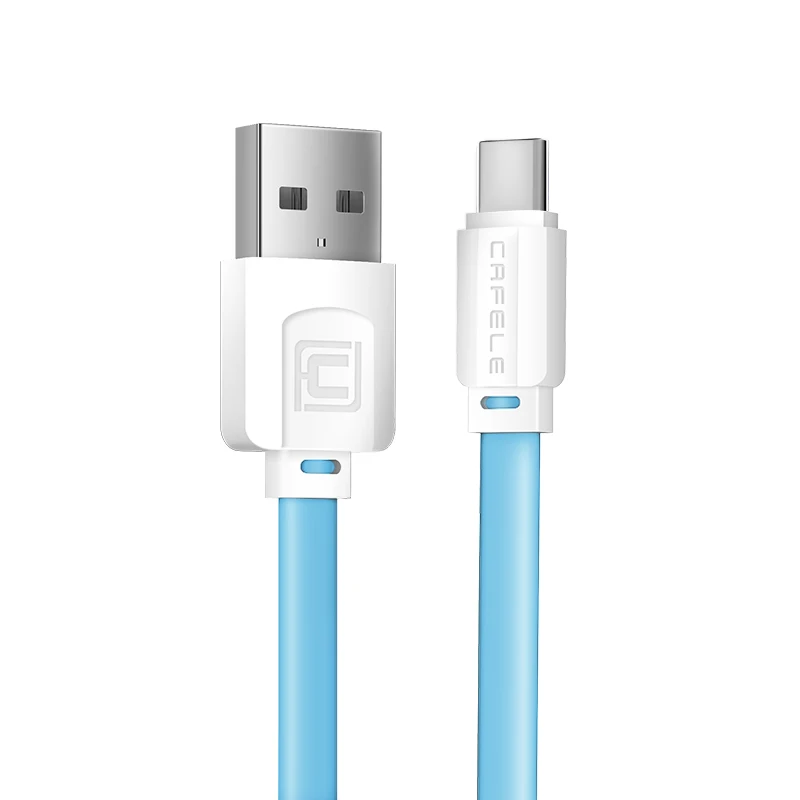 Cafele usb type-C кабель для Xiaomi 8 плоский кабель type-C для huawei P20 быстрая передача данных зарядное устройство type C для Xiaomi 8 SE - Цвет: Небесно-голубой
