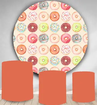 

Circle backdrop round wall for baby shower Donuts theme birthday decor vinyl bapstism background candy cake table banner poster