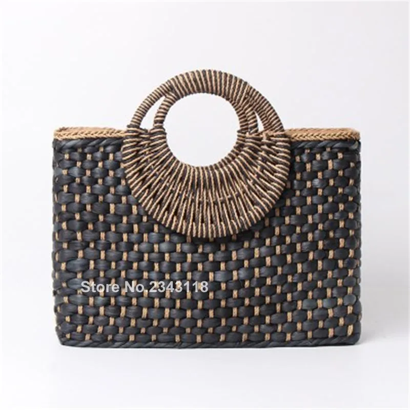 

2019 Hand basket shopping bag Black color Bali Island Hand Woven Bag Butterfly buckle Straw Bags Satchel Wind Bohemia Beach Bag