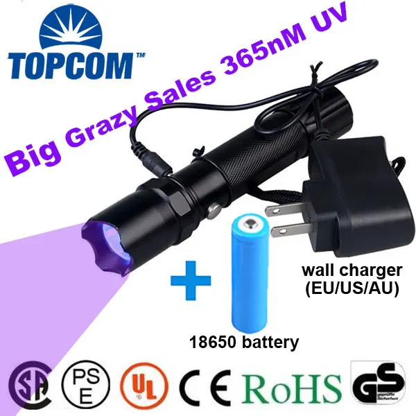TopCom 5 Вт 395nM 365nM УФ фонарик ультрафиолетовый свет факел Ues для анти фальшивые
