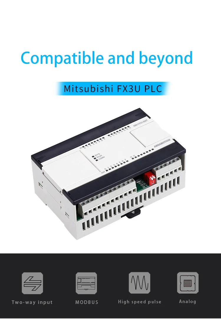 Relé para Mitsubishi Amsamotion Substituir Melsec Plc 2ai - 1ao 16di 10do Modbus Transistor Analógico Fx3u-48mr Fx3u-26mr-e Fx2n-26mt 2ai 1ao 16di 10do modbus transistor analógico relé para mitsubishi