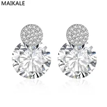 MAIKALE, простые круглые серьги с кубическим цирконием ААА для женщин, темпераментные серьги-гвоздики, модные ювелирные изделия, позолоченные серьги с серебряным покрытием