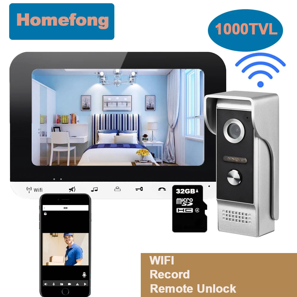 intercom with screen Homefong 7 Inch Wifi Doorbell  Camera Wireless Video Intercom Wireless Home Phone System Electronic Lock Remote Unlock Talk IR video intercom indoor station Door Intercom Systems