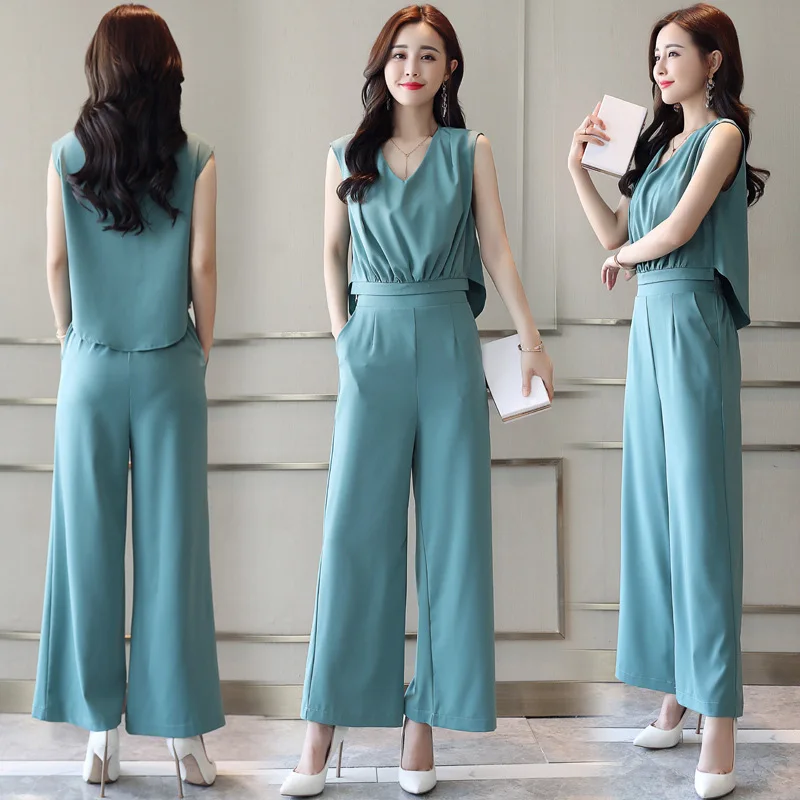 

2019 Summer Fashion Comfortable Simple Cool Sleeveless Set Solid Color