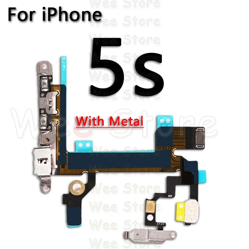 For iPhone 5s Высокое качество для iPhone 6, 6s, 7, 8 Plus, 5, 5S, SE, 5C, кнопки отключения звука и громкости, гибкий кабель с металлическим держателем, запчасти - Color: For iPhone 5s