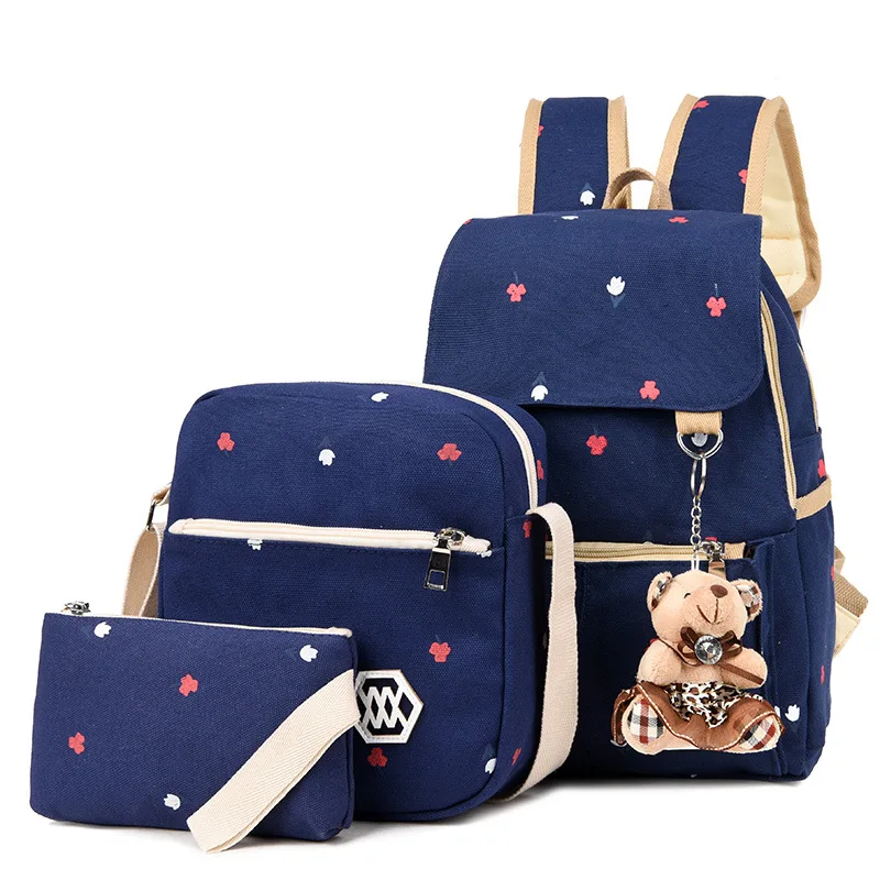 17 Весна стиль Женская сумка ретро холст четыре части набор рюкзак маленькая Цветочная сумка женский комплект из четырех частей купить один получить три