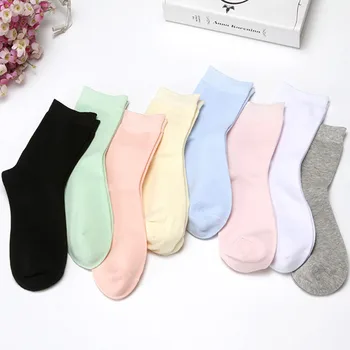 

5 Pairs Cotton Socks for Women Ladies Solid Crew Socks Spring Autumn Soft Breathable Candy Color Casual Short Socks Calcetines