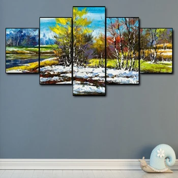 

Canvas Art Oil Painting Early spring Jungle Melting snow Art Poster Picture Wall Decor Modern Home Decoration For Living room