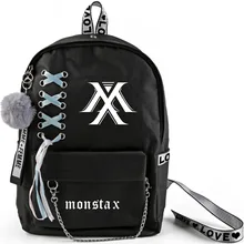 Kpop MONSTA X рюкзак большой емкости школьные сумки с перекрещенной лентой плюшевый шар кулон MONSTA X дорожные сумки коллекции фанатов