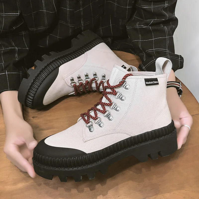 

Men's High-top Canvas Shoes British Style Wild Thick Bottom Height Increase Tooling Boots Casual Men's Shoes Zapatos De Hombre