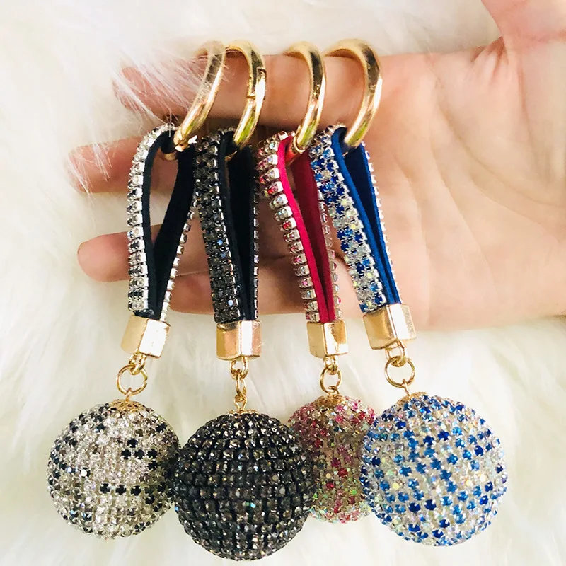 

Fancy&Fantasy New Strass Rhinestone High Quality Leather Strap Crystal Ball Car Keychain Charm Pendant Key Ring For Women