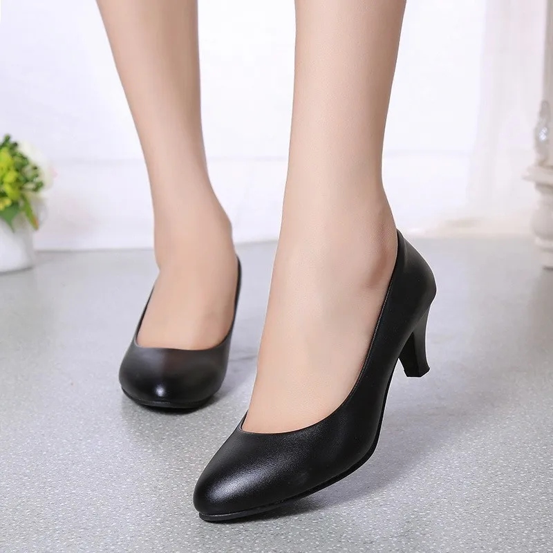 Zapatos de tacón bajo de charol para mujer, calzado profesional de trabajo  de boca baja, elegantes, de oficina, XKD0839|Zapatos de tacón de mujer| -  AliExpress