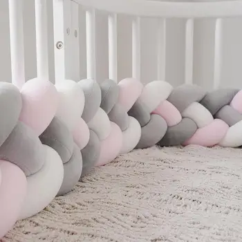 2,2 M/3M bebé almohada de cama con nudos protectora de golpes cojín para niños niñas cuatro trenza bebé cuna con parachoques Protector de cuna para bebé decoración de la habitación