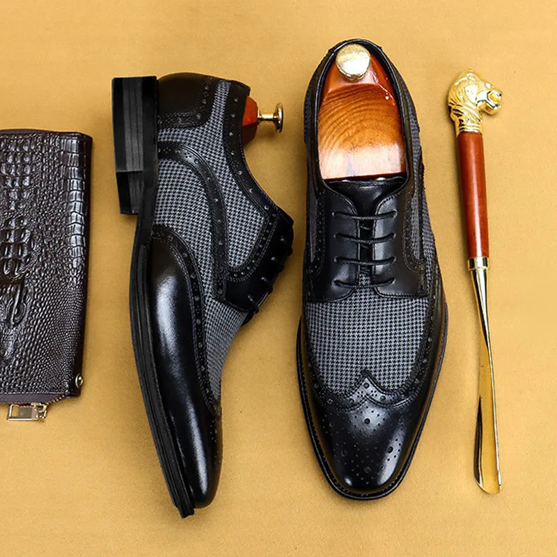 Men's Dress Shoes Leather Ventilation Lace-Up Fashion Bullock Men Shoes Formal Business Casual Spring Summer New
