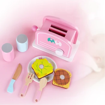 

8Pcs Wooden Kitchen Toy -Up Toaster Play Set Interactive Early Learning Toys Kids Pretent Playset Cooking Bakery Toys