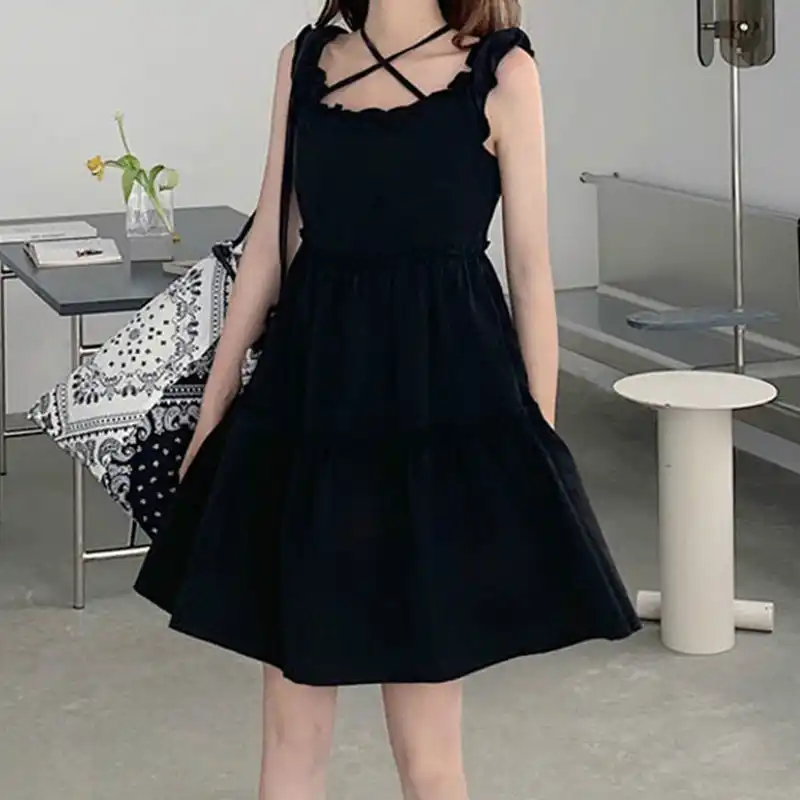 girls black tank dress