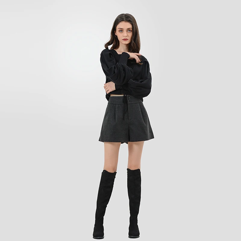 CMAZ осенний однотонный винтажный вязаный свитер для женщин, Модный повседневный квадратный воротник, короткие топы с рукавами-фонариками MX18C5196