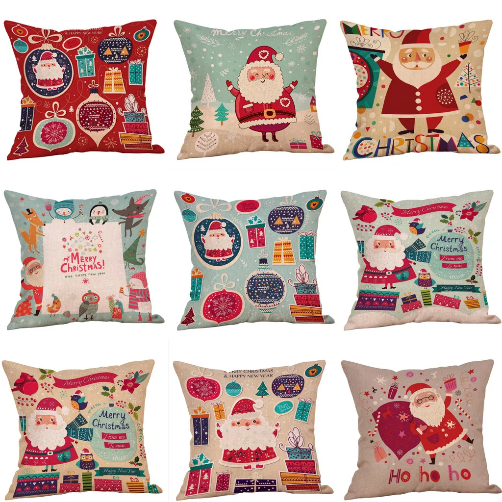 

Christmas Decorations Cotton Linen Halloween Santa Claus Tree Zipper Closure Pillow Case Throw Cushion