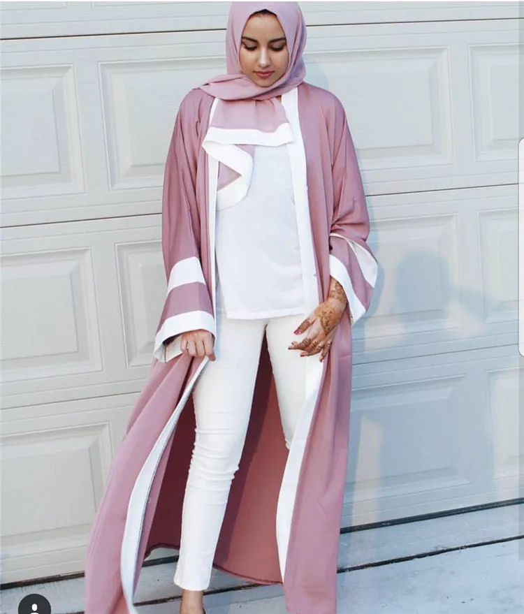 

WEPBEL Fasion Pocket Women Muslim Single Row Button Turkish Robes Abaya Long Section Kaftan with Hijab Belt Islamic Clothing