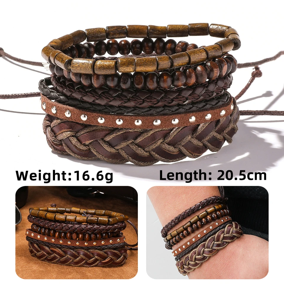 2020 Fashion Handmade Leather Gifts For Men's Bracelet Wooden Beads Father Chain Link Bracelets Bangles Adjustable Male Wristband Jewelry Accesories Wholesale Dropshipping (13)
