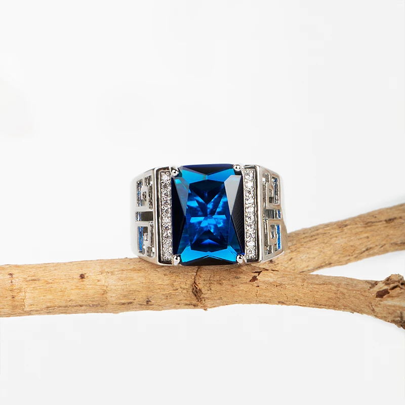 Cellacity Classic Silver 925 Jewelry Rings Man Rectangle Shape Sapphire Gemstones Open Adjust Size Fine Jewelry Gifts silver rings silver ring gemstone ring