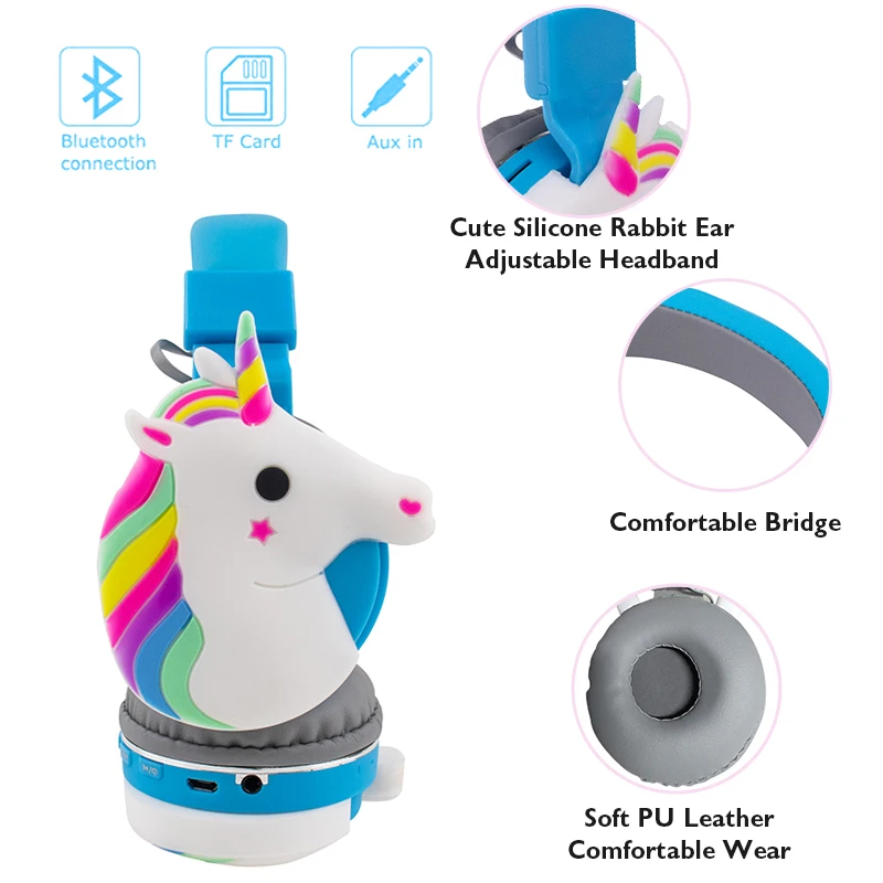 Wireless Bluetooth 5 0 Headphones Headset With Microphone Cartoon Unicorn Girl Kids Music Stereo Headset For Phone Computer