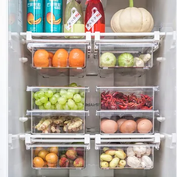 

1/4/8 Grid PET Refrigerator Drawer Adjustable Transparent Fridge Organizer Stackable Pull-out Food Container for Pantry Freezer