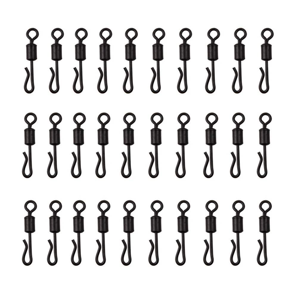 Easy Catch 30pcs Fishing Swivel Matte Black Rolling Quick Change Swivels Carp Rigs Long Body Q-shaped Swing Snap Connector | Спорт и