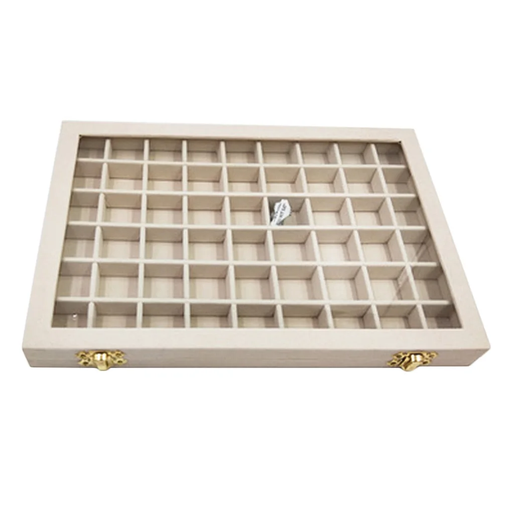 54Grid Jewelry Display Storage Box Glass Lock Case Neckalce Rings Organizer Tray 54Grid Jewelry Display Storage Box Glass Lock Case Neckalce Rings Organizer Tray