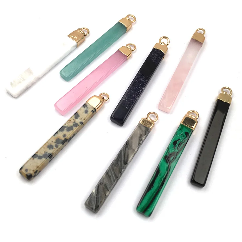 

3pcs Natural Stone Pendants Charms Strip Shape Semi-precious Stones for Jewelry Making DIY Accessories Necklaces Earrings 5x45mm
