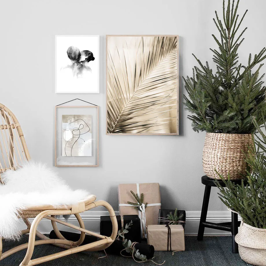 Nordic-Vintage-Poster-Banana-Leaf-Plant-Kiss-Abstract-line-Wall-Art-Print-Canvas-Painting-Wall-Pictures