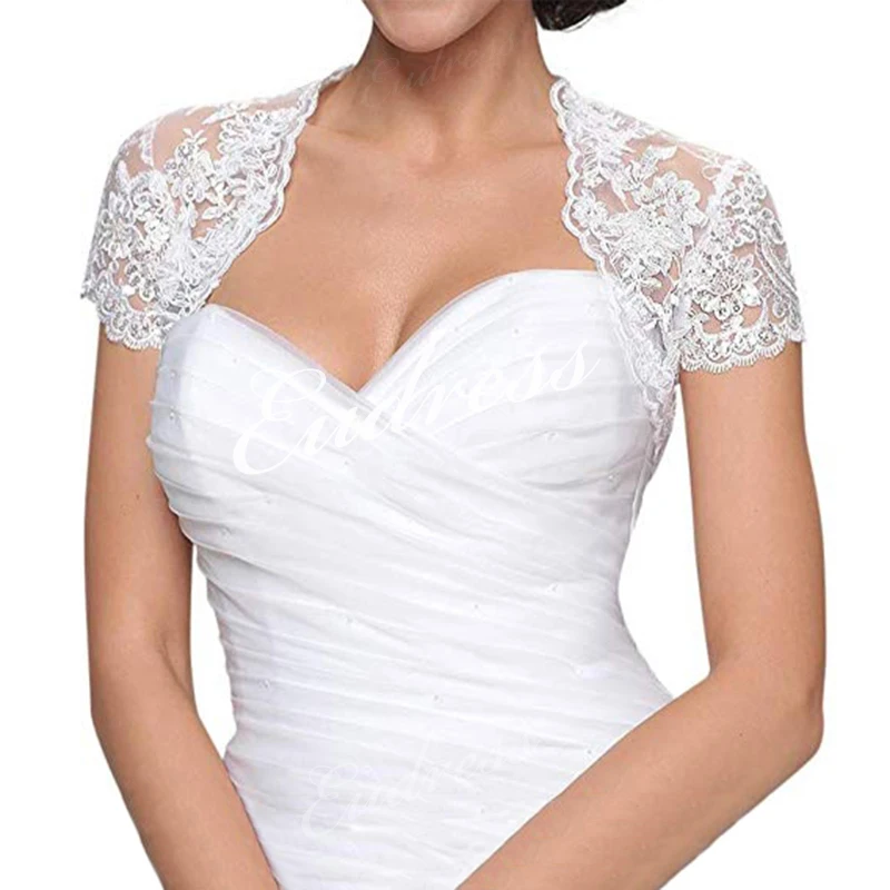 Bridal-Short-Sleeve-Bolero-Jacket-Shawl-White-Ivory-Lace-Applique-Custom-Wedding-Accessories-Jackets