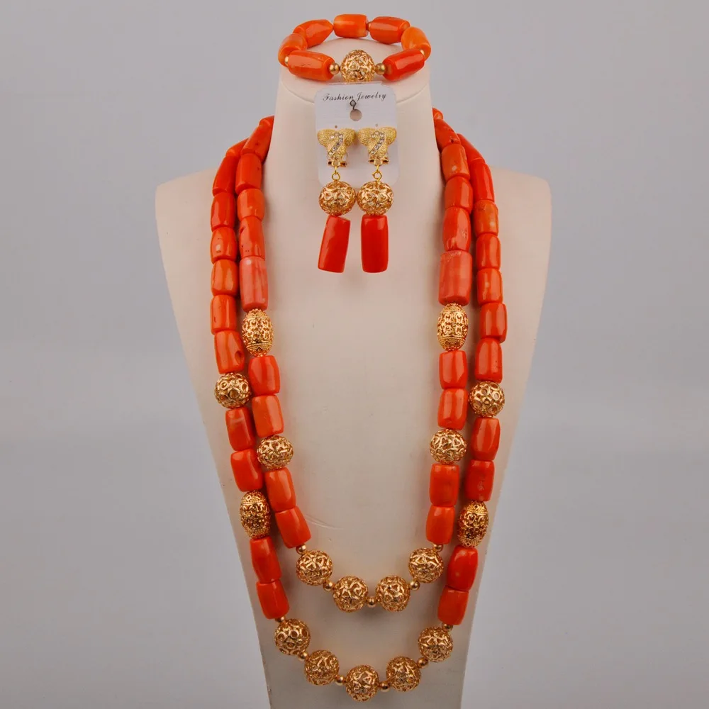 

24inches Original Coral Necklace Jewelry Set Women Nigerian Wedding African Beads Bridal Jewelry Sets