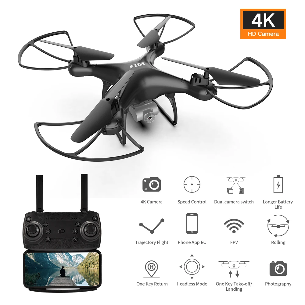 

EBOYU F82 WiFi FPV RC Drone 4K/ 720P Wide Angle Dual Cameras Optical Flow Altitude Hold RC Quadcopter Drone -18min Flight Time