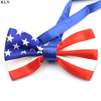 

Men Imitation Silk Pre-Tied Bow Tie Stars Stripes Printed American Flag Double Layer Bowknot Adjustable Patriotic Party Props