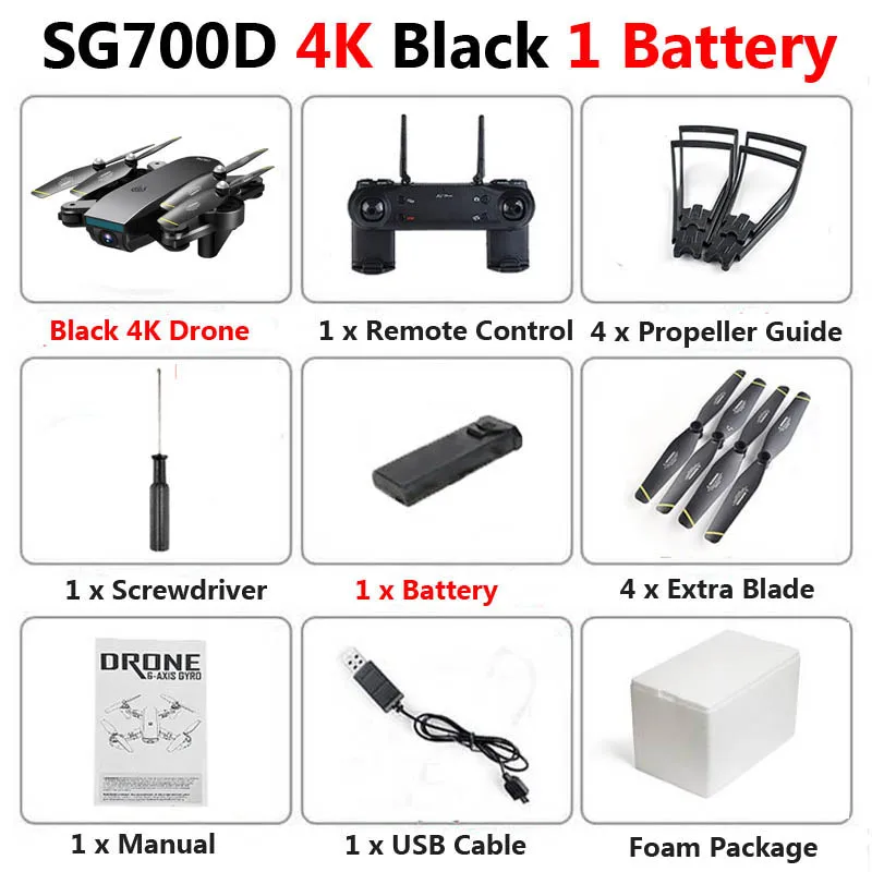 Black 4K 1b Foam SG700-D WiFi FPV RC Дрон с двойной камерой 1080P 720P 4K селфи Профессиональный складной оптический поток Квадрокоптер вертолет - Цвет: Black 4K 1b Foam