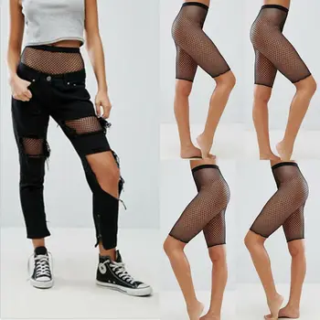 

Summer New Women Fashion Casual Sporty Fishnet Mesh HIgh Waist Bodycon Bandage Short Hot Sexy Black Leggings Pants Clubwears